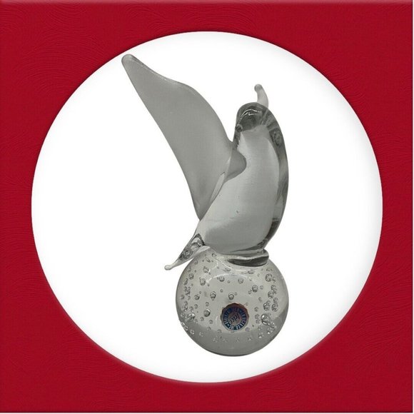 I W Rice and Company Solid Clear Art Glass Dove Paperweight with Frosted Wings - Picture 1 of 16